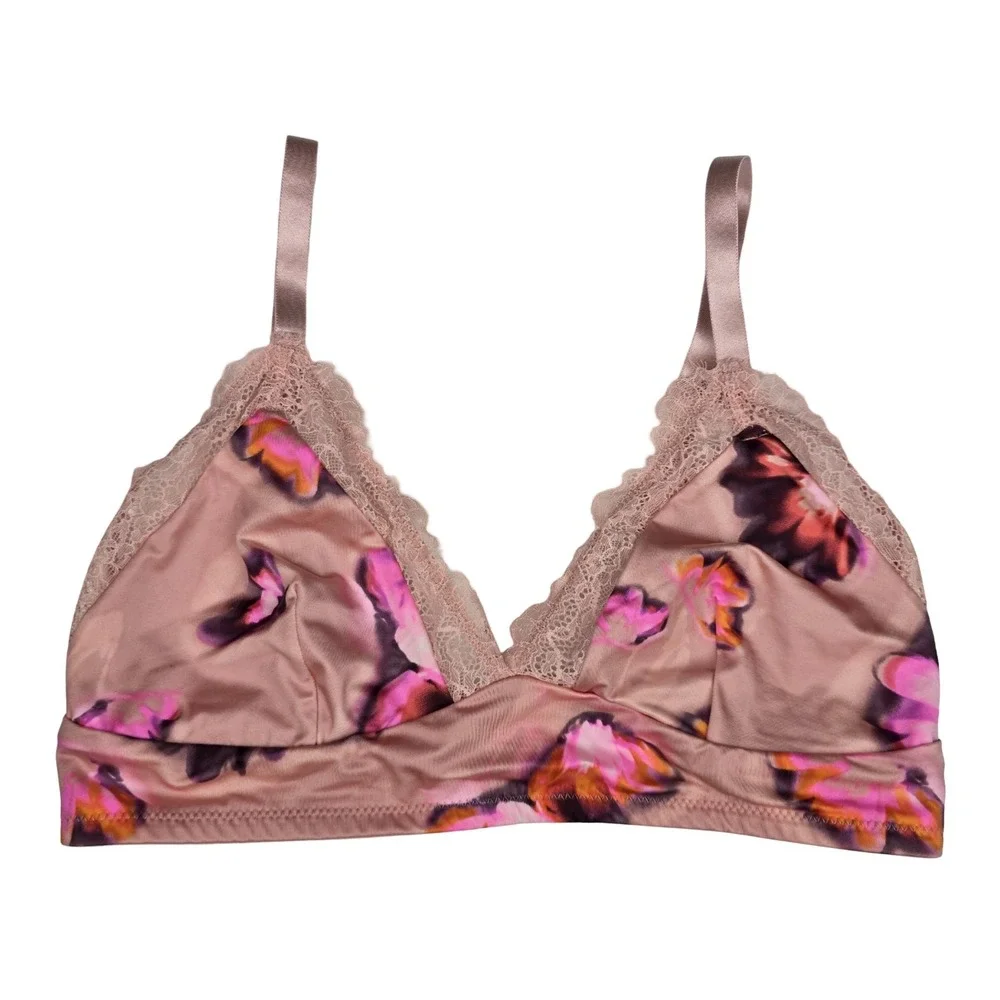 Auden Unlined Bralette M Rose Pink Floral Lace Wireless Bra NWT